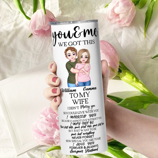 Personalised Cartoon Character Hugging 20oz Insulated Tumbler with Name and Straw Birthday Valentine's Gift for Couple