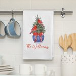 Personalized Chinese-style Blue And White Porcelain Cardinal Christmas Tree Waffle Tea Towel with Text Kitchen Decor Holiday Gift for Family Friend