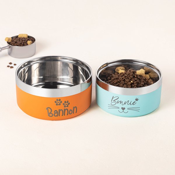Personalized Paw Print Bone Name Food-grade Stainless Steel Dog Cat Food Water Bowl Non-slip Pet Feeding Supplies Birthday Gift for Pet Owners