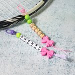 Personalized Handmade Basketball Volleyball Bow Beaded Keychain with Name Birthday Back to School Gift for Kids Sports Lover