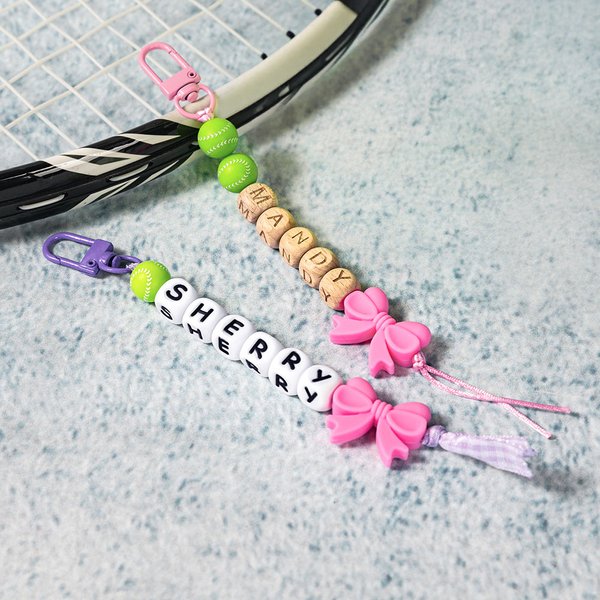 Personalized Handmade Basketball Volleyball Bow Beaded Keychain with Name Birthday Back to School Gift for Kids Sports Lover
