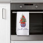 Personalized Chinese-style Blue And White Porcelain Cardinal Christmas Tree Waffle Tea Towel with Text Kitchen Decor Holiday Gift for Family Friend