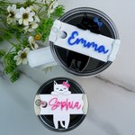 Personifierad söt rosett kattglitterglas namnbricka tagg tillbehör för Stanley Cup födelsedagspresent för kattälskare