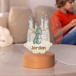 Personalisierte Dreamy Dragon Castle Acryl LED-Nachtlicht mit hölzernen Basis und Namen oder Initialen Kinderzimmer Dekoration Baby Dusche Geburtstag Geschenk für Kinder