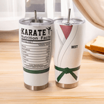 Personalized  Karate Belt Name Uniform Nutrition Facts Insulated Tumbler with Lid and Straw Birthday Gift for Martial Art Taekwondo Lovers Coaches