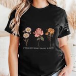 Personalized I Wear My Heart on My Sleeve Unisex T-shirt Sweatshirt Hoodie with 1-10 Birth Flowers and Names Birthday Gift for Family