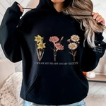 Personalized I Wear My Heart on My Sleeve Unisex T-shirt Sweatshirt Hoodie with 1-10 Birth Flowers and Names Birthday Gift for Family