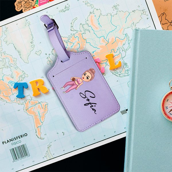 Personalized Cartoon Sports Girl PU Leather Luggage Tag with Name Travel Accessory Birthday Gift for Sports Lovers