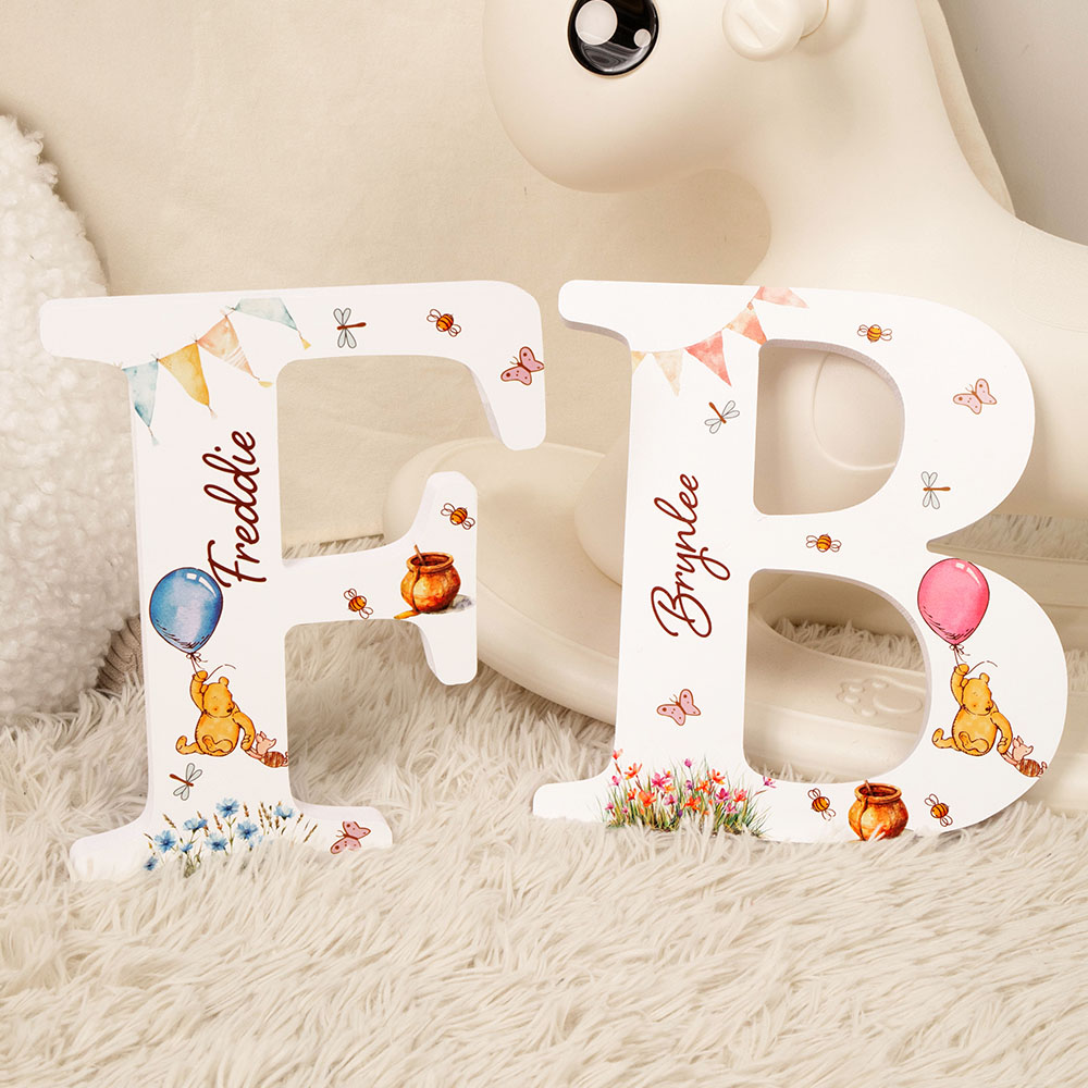 Personalized Classic Winnie the Pooh and Friend Initial Letter Plaque with Name Nursery Decor Party Photo Prop Baby Shower Birthday Gift for Kid