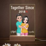 Personalized Cartoon Hugging Couple Adjustable LED Night Light with Names and Wooden Base Desk Decor Valentine's Day Anniversary Gift for Couples
