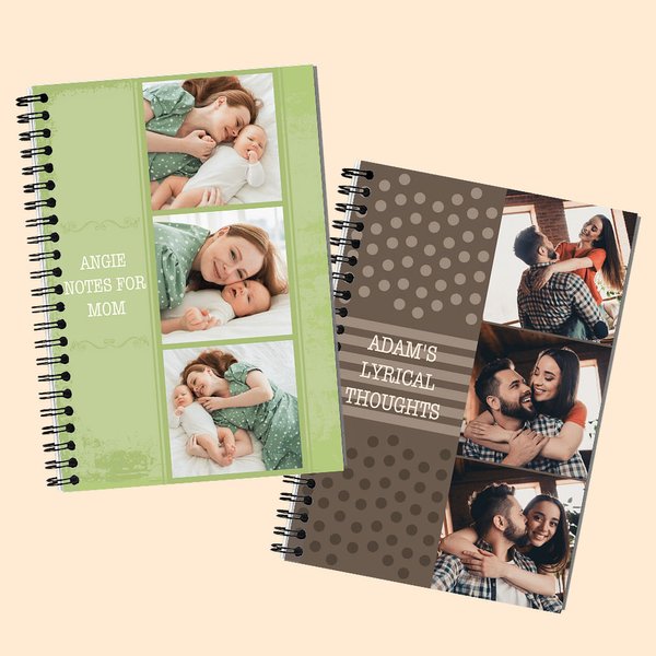 Cahier à spirales A5 personnalisé 3 photos avec texte 60 feuilles Fête des mères Fête des pères Cadeau d'anniversaire pour la famille Couple