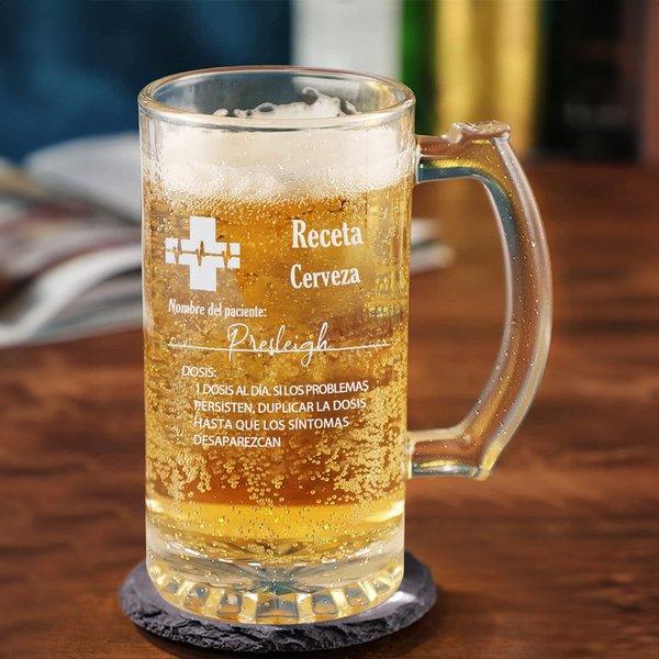 Vaso de cerveza personalizado con inscripción divertida y nombre grabado 473 ml vidrio con asa  y posavasos de pizarra regalo para papá