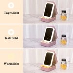 Personalisiertes Geburtsblume Cartoon-Mode-Mädchen PU-Leder Schmuckkästchen mit Namen und Make-up Spiegel Drei Lichtmodi Geburtstag Geschenk für Damen