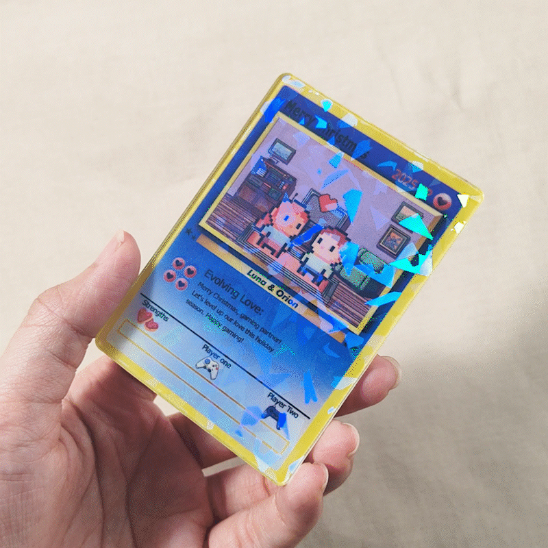 Personalized Cute Pixel Character Classic TCG Poke Card with Name and Text Card Game Collection Anniversary Valentine's Day Gift for Couple