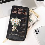 Portefeuille long en cuir PU avec nom et verset biblique Affirmation positive Cadeau religieux personnalisé pour chrétien