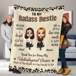 Personalised Badass Sister Brother Leopard Print Cartoon Soft Throw Blanket with Names Home Decor Birthday Friendship Gift for Besties Friends