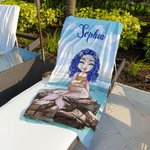 Spersonalizowany ręcznik plażowy z mikrofibry Cute Cartoon Mermaid Szybkoschnący Ręcznik plażowy z mikrofibry z imieniem Letnie podróże Niezbędny prezent urodzinowy dla kobiet i dziewcząt