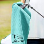 Spersonalizowany ręcznik King Queen of The Green Golf Player Silhouette Absorbent Waffle Sports Towel z imieniem i nazwiskiem Urodzinowy prezent drużynowy dla golfisty Golf Tata Mama