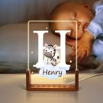 Gepersonaliseerde Schattige Bosdier Ster Wolk Acryl LED Nachtlampje met Houten Basis Naam Initiaal Verjaardag Kinderfeest Cadeau voor Jongens Meisjes