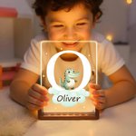 Gepersonaliseerde Schattige Bosdier Ster Wolk Acryl LED Nachtlampje met Houten Basis Naam Initiaal Verjaardag Kinderfeest Cadeau voor Jongens Meisjes