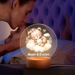 Luz nocturna personalizada con mami y bebé animal y luna o nube con base de madera y nombre decoración para habitación infantil y regalo para niños