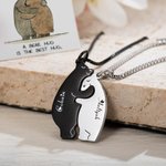 Personalised Engraved Hug Polar Bear Set of 2 Necklaces with Names Cute Jewellery Valentine's Day Gift for Couple