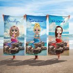 Spersonalizowany ręcznik plażowy z mikrofibry Cute Cartoon Mermaid Szybkoschnący Ręcznik plażowy z mikrofibry z imieniem Letnie podróże Niezbędny prezent urodzinowy dla kobiet i dziewcząt