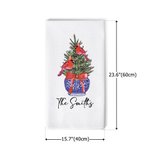Personalized Chinese-style Blue And White Porcelain Cardinal Christmas Tree Waffle Tea Towel with Text Kitchen Decor Holiday Gift for Family Friend