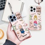 Spersonalizowane etui na iPhone'a z imieniem i nazwiskiem Self Care You Are Bible Verse Affirmation Cartoon Slim Inspirujący prezent dla kobiet i dziewcząt