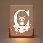 Gepersonaliseerde Schattige Bosdier Ster Wolk Acryl LED Nachtlampje met Houten Basis Naam Initiaal Verjaardag Kinderfeest Cadeau voor Jongens Meisjes