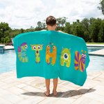 Gepersonaliseerd Multicolor Cartoonmonster Oversized Sneldrogend Naam Strandlaken Reizen Essentieel Verjaardag Koningsdagcadeau voor Kinderen