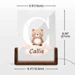 Luce notturna a LED in acrilico con nuvola e base in legno con nome e iniziali, regalo di compleanno per ragazzi e ragazze.