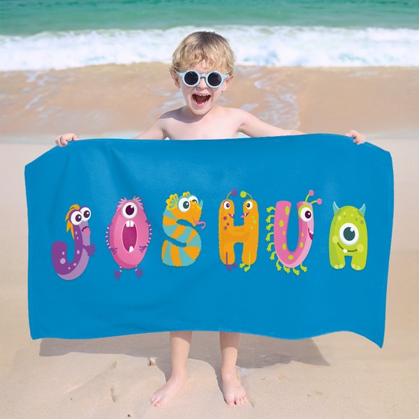 Gepersonaliseerd Multicolor Cartoonmonster Oversized Sneldrogend Naam Strandlaken Reizen Essentieel Verjaardag Koningsdagcadeau voor Kinderen