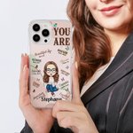 Spersonalizowane etui na iPhone'a z imieniem i nazwiskiem Self Care You Are Bible Verse Affirmation Cartoon Slim Inspirujący prezent dla kobiet i dziewcząt
