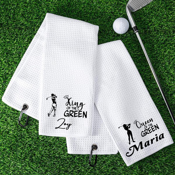 Spersonalizowany ręcznik King Queen of The Green Golf Player Silhouette Absorbent Waffle Sports Towel z imieniem i nazwiskiem Urodzinowy prezent drużynowy dla golfisty Golf Tata Mama