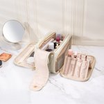 Personalisierte Geburt Blume große Multi Compartment wasserdichte Kosmetiktasche mit Make-up-Pinselhalter und Name Reise Essentials Geburtstag Geschenk für Frauen