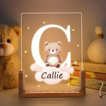 Gepersonaliseerde Schattige Bosdier Ster Wolk Acryl LED Nachtlampje met Houten Basis Naam Initiaal Verjaardag Kinderfeest Cadeau voor Jongens Meisjes