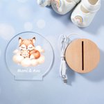 Luz nocturna personalizada con mami y bebé animal y luna o nube con base de madera y nombre decoración para habitación infantil y regalo para niños