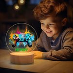 Personalised Colourful Splash Ink Gamepad Controller LED Night Light with Pixel Name and Wooden Base Home Decor Birthday Gift for Kids