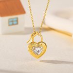 Personalised Love Lock Photo Locket Necklace with Heart Birthstone and Key Charm Dainty Jewellery Birthday Anniversary Gift for Women