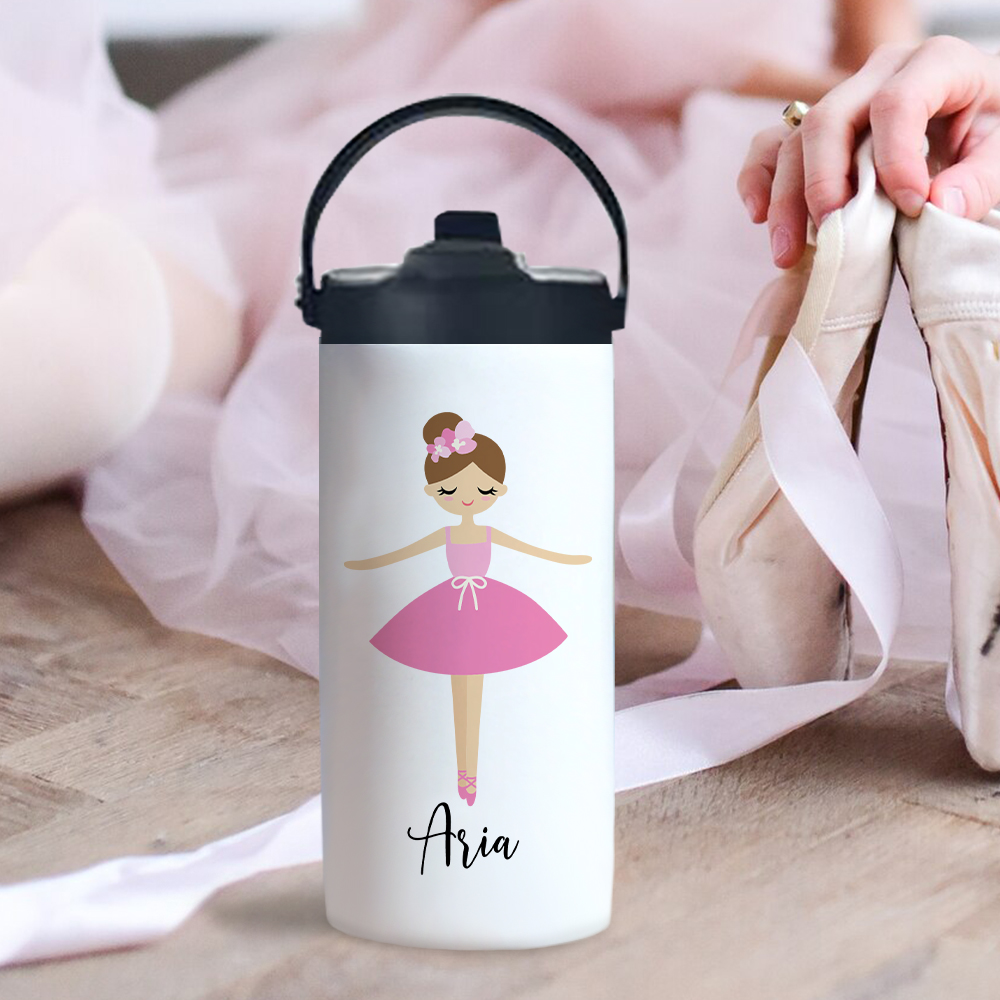 Personalisierte bunte niedliche Ballett Mädchen 15oz isoliert Name Wasserflasche mit Faltung Stroh und Griff Geburtstag Geschenk für Ballerina