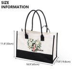 Personalised Cartoon Character Flower Heart Floral Canvas Tote Bag with Name and Handle Travel Essentials Valentine's Day Birthday Gift for Women
