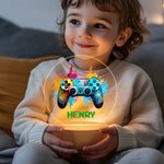 Personalised Colourful Splash Ink Gamepad Controller LED Night Light with Pixel Name and Wooden Base Home Decor Birthday Gift for Kids