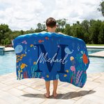 Gepersonaliseerde Oceanen Wereld Sneldrogende Microvezel Strandlaken voor Kinderen met Initiaal Naam Zomerse Reis Cadeau voor Jongens Meisjes