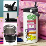 Personlig färgglad 3D-effektbokstav 15oz isolerad namnvattenflaska med vikbart sugrör och handtag Födelsedagsback till skolan-present för barn