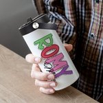 Personlig färgglad 3D-effektbokstav 15oz isolerad namnvattenflaska med vikbart sugrör och handtag Födelsedagsback till skolan-present för barn