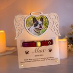 Personlig hjärt-ängelvingar katt hund foto frostad akrylplatta med krage ram och text minnesmärke husdjur förlust gåva för husdjursälskare