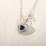 Personalised Love Lock Photo Locket Necklace with Heart Birthstone and Key Charm Dainty Jewellery Birthday Anniversary Gift for Women
