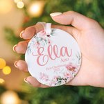 Personalized Pink Flowers Ceramic Ornament with Name Christmas Tree Decor First Christmas Gift for Baby Girl