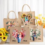 Personalised Flower Heart Cartoon Couple Reusable Jute Tote Bag with Handle Valentine's Day Wedding Gift for Couples